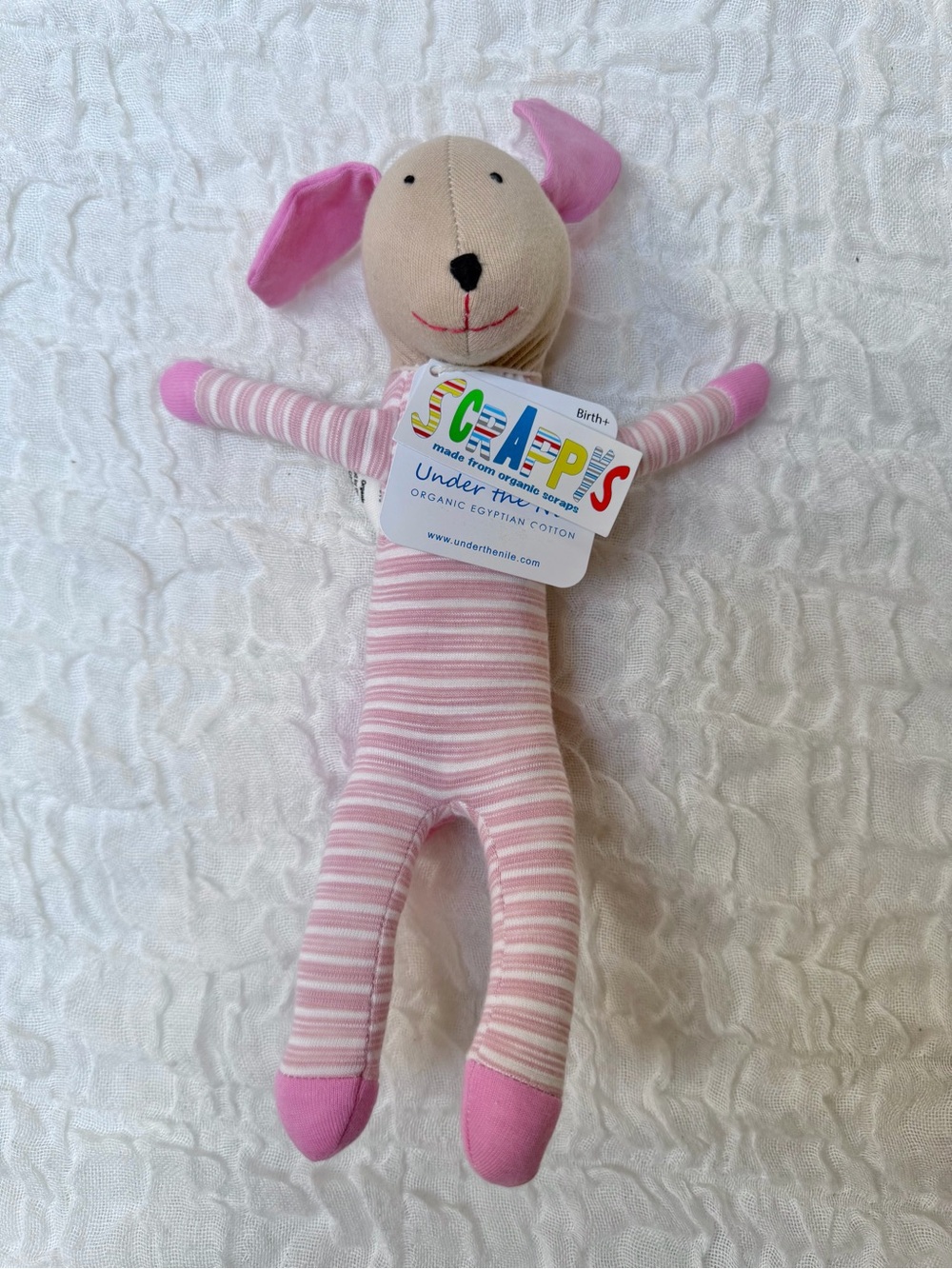 Under the Nile Pink Striped Organic Cotton Stuffed Puppy